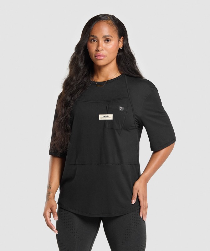 Gymshark Superset Oversized T-Shirt T-Shirt Dames Zwart | SUNA96230