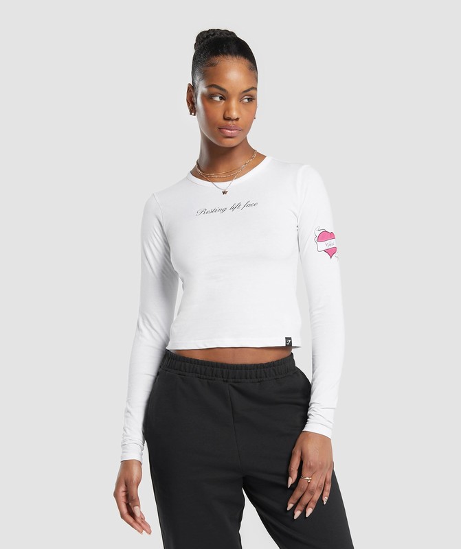 Gymshark Tattoo Midi Long Sleeve T-Shirt T-Shirt Dames Wit | SFOV67089