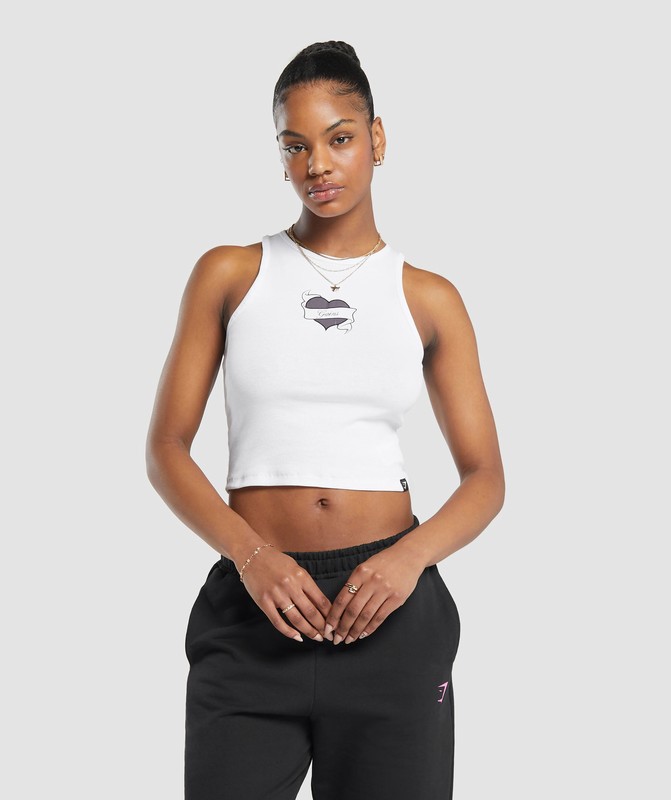 Gymshark Tattoo Midi Tank Tanktop Dames Wit | JZCH31805