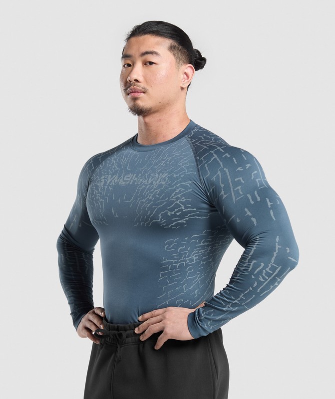Gymshark Tectonic Seamless LS Top Top Heren Blauw Blauw | JQVZ59132