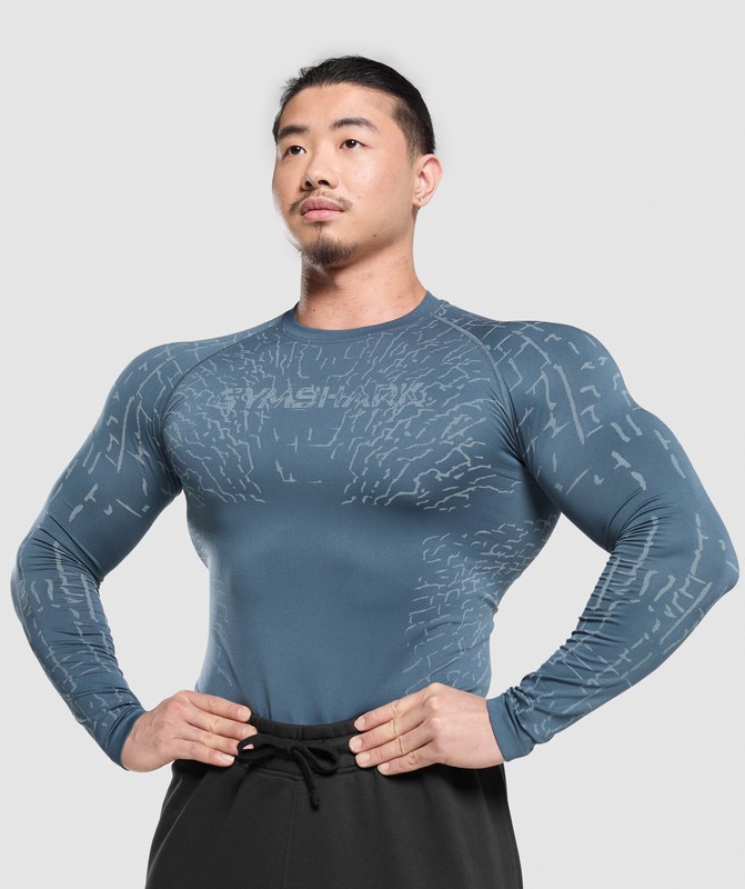 Gymshark Tectonic Seamless LS Top Top Heren Blauw Blauw | JQVZ59132