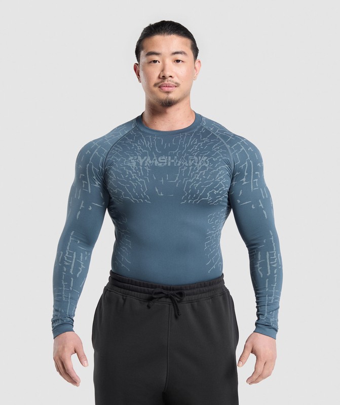 Gymshark Tectonic Seamless LS Top Top Heren Blauw Blauw | JQVZ59132