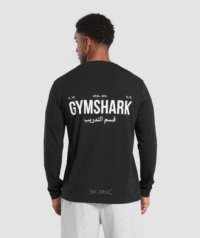 Gymshark Training Dept Reg LS Tee GFX T-Shirt Heren Zwart | DRQH46028