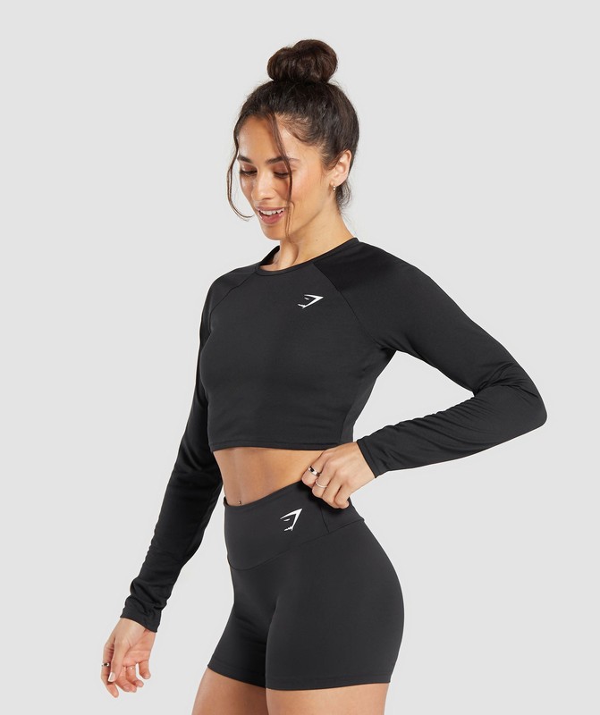 Gymshark Training Long Sleeve Crop Top Crop Top Dames Zwart | AIQW08741