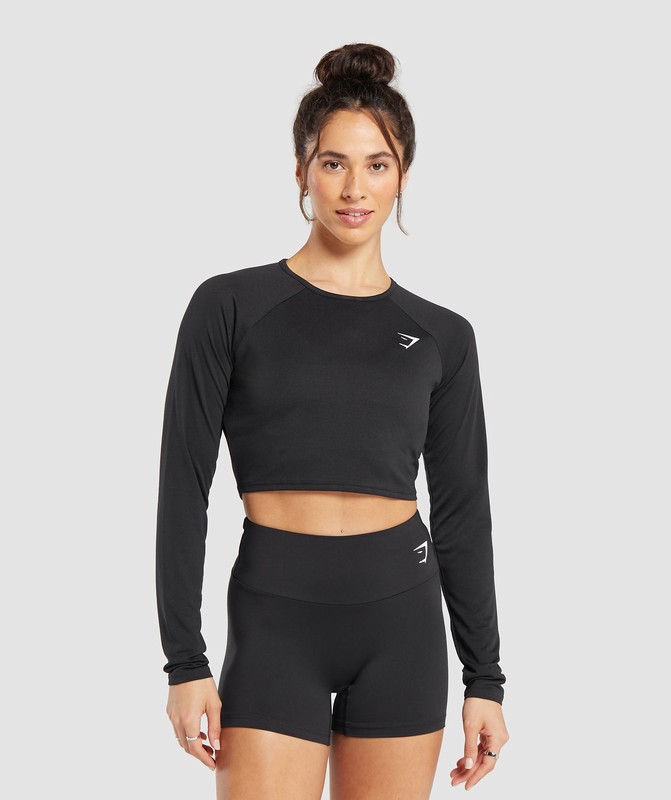 Gymshark Training Long Sleeve Crop Top Crop Top Dames Zwart | AIQW08741