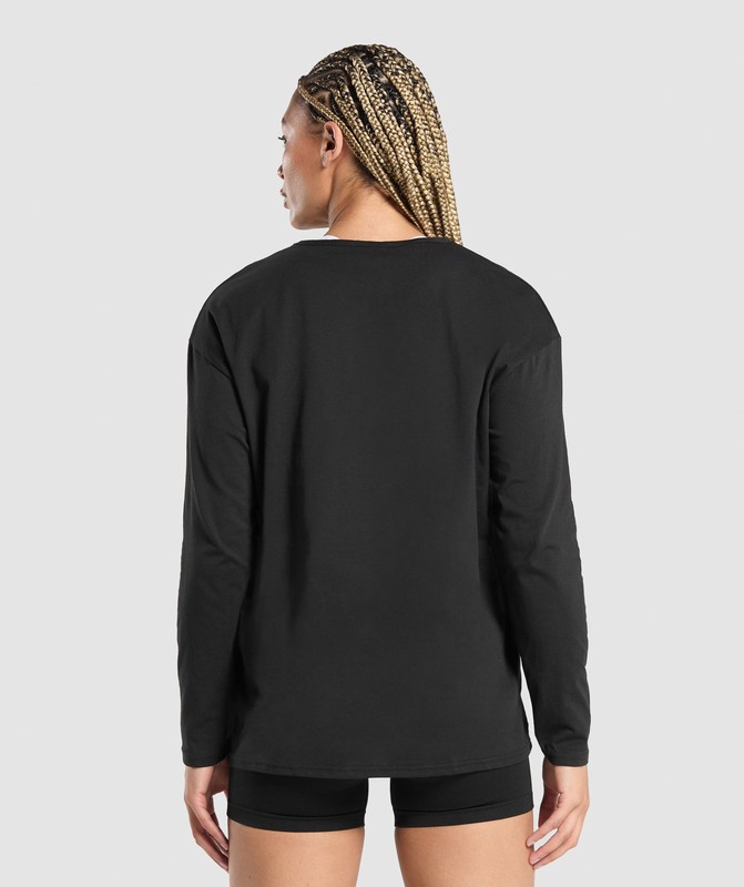 Gymshark Training Oversized Cotton Long Sleeve Top Top Dames Zwart | KAPM89360
