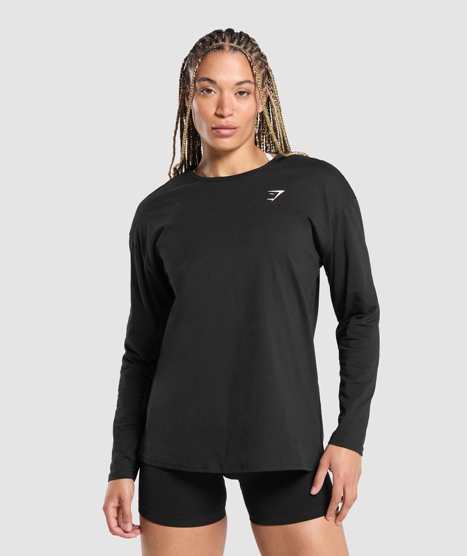 Gymshark Training Oversized Cotton Long Sleeve Top Top Dames Zwart | KAPM89360