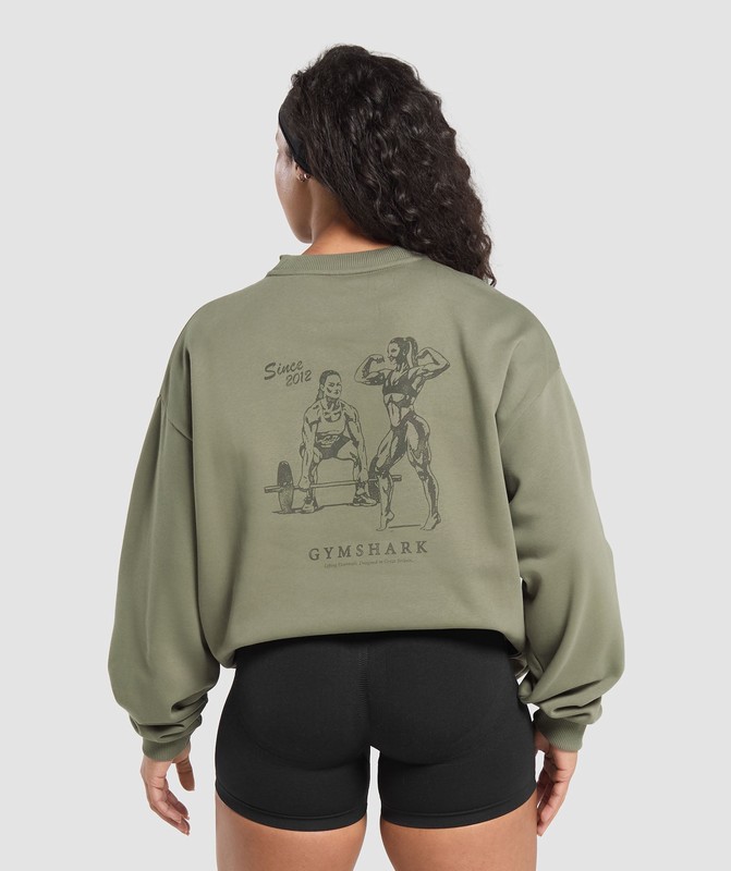 Gymshark Two Strong Women Sweatshirt Sweatshirts Dames Groen | FBPW91635