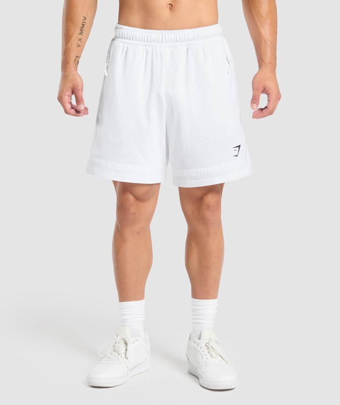 Gymshark Varsity Mesh Shorts Korte Broek Heren Wit | ENMG07613