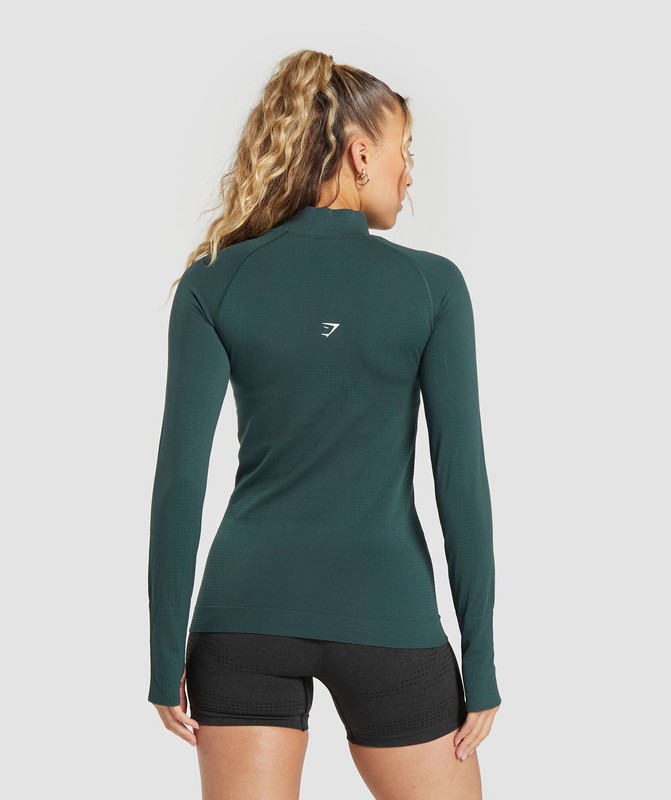 Gymshark Vital Seamless 2.0 1/2 Zip Pullover Dames Groen | KBQL03794