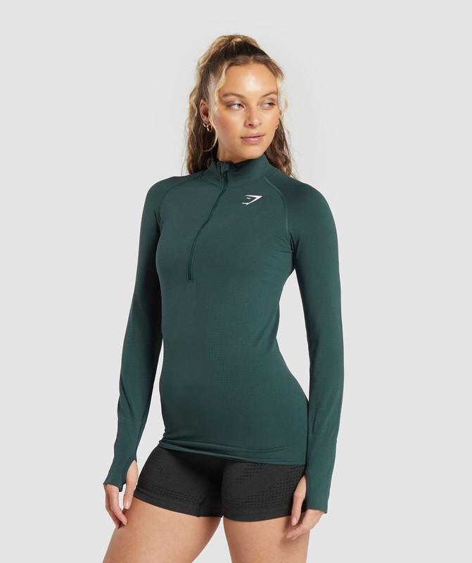 Gymshark Vital Seamless 2.0 1/2 Zip Pullover Dames Groen | KBQL03794