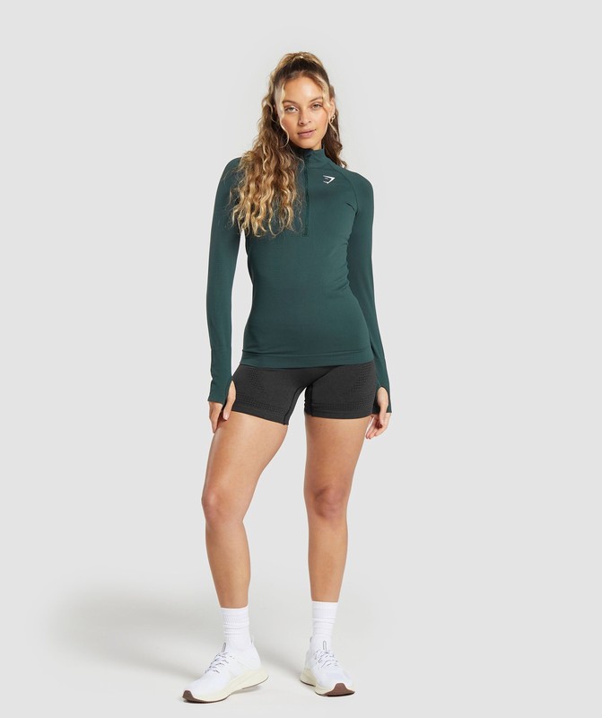 Gymshark Vital Seamless 2.0 1/2 Zip Pullover Dames Groen | KBQL03794