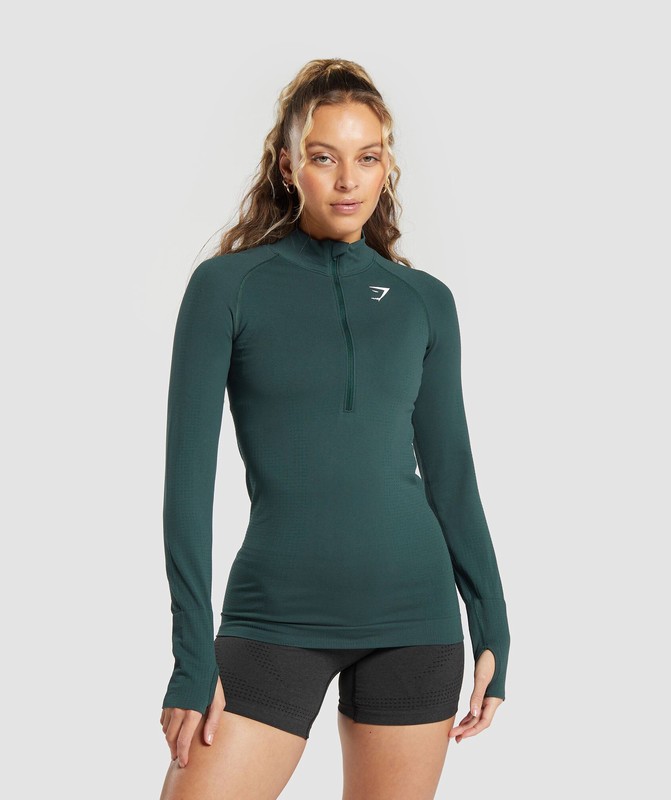 Gymshark Vital Seamless 2.0 1/2 Zip Pullover Dames Groen | KBQL03794