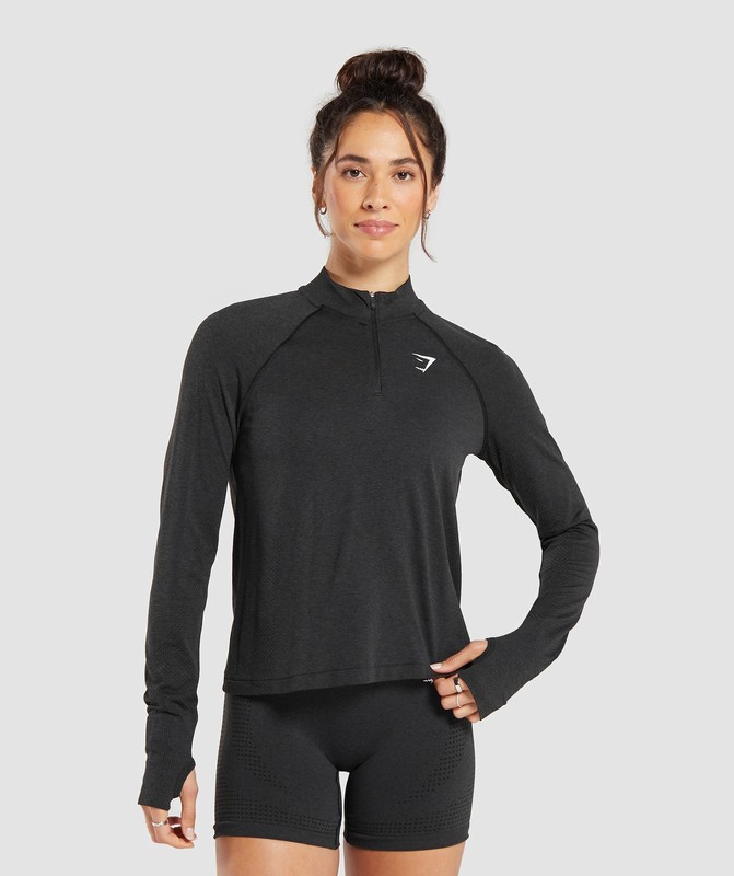 Gymshark Vital Seamless 2.0 1/4 Zip Pullover Pullover Dames Zwart | FQBM68435