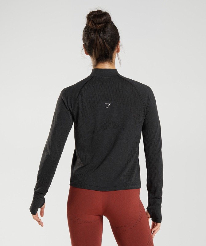 Gymshark Vital Seamless 2.0 1/4 Zip Pullover Dames Zwart | HQAD37802