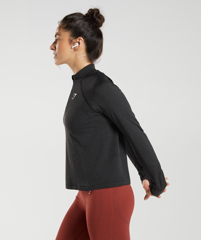 Gymshark Vital Seamless 2.0 1/4 Zip Pullover Dames Zwart | HQAD37802