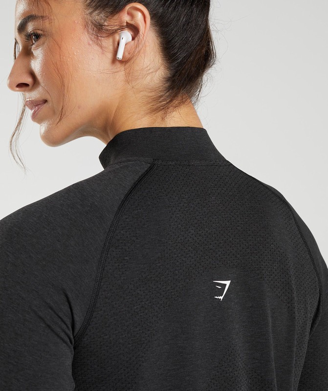 Gymshark Vital Seamless 2.0 1/4 Zip Pullover Dames Zwart | HQAD37802
