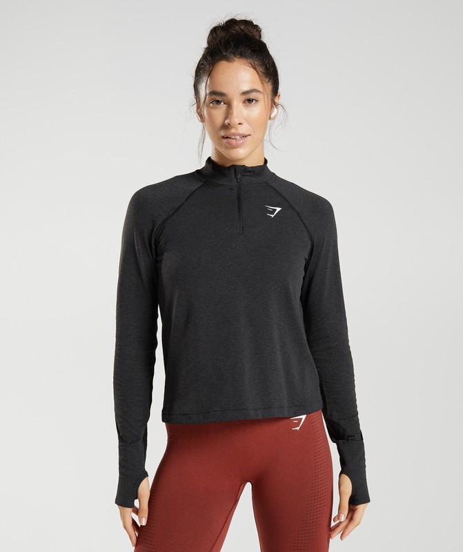 Gymshark Vital Seamless 2.0 1/4 Zip Pullover Dames Zwart | HQAD37802