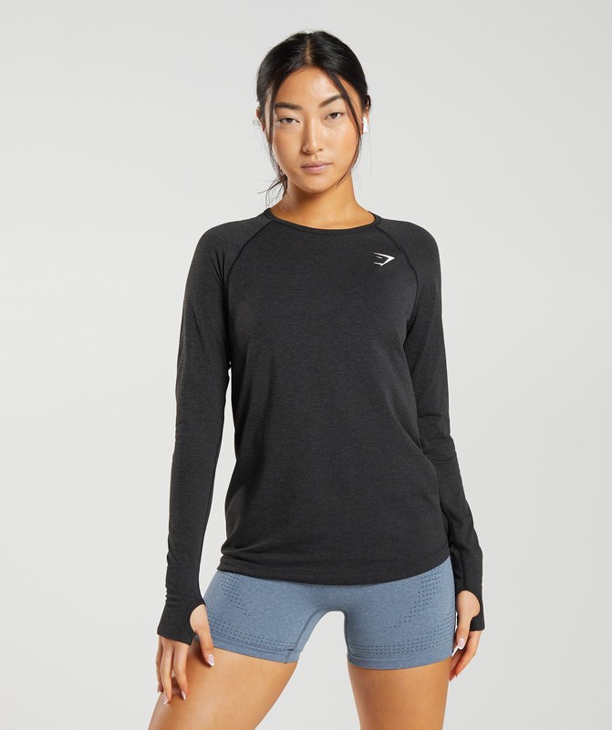 Gymshark Vital Seamless 2.0 Light Long Sleeve Top Top Dames Zwart | YFDT31980