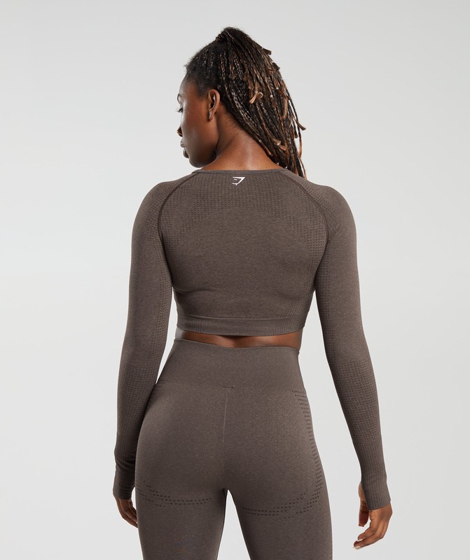 Gymshark Vital Seamless 2.0 Long Sleeve Crop Top Crop Top Dames Bruin | SRVK29761
