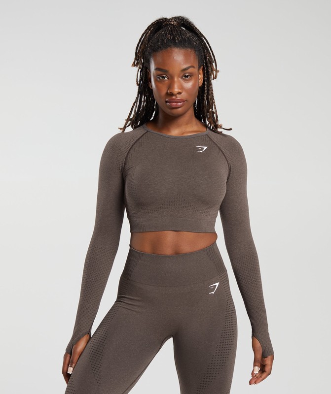 Gymshark Vital Seamless 2.0 Long Sleeve Crop Top Crop Top Dames Bruin | SRVK29761