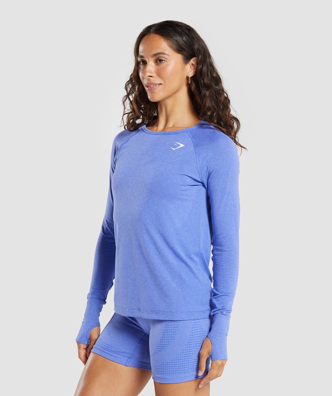 Gymshark Vital Seamless Light Long Sleeve Top Top Dames Blauw | UYKO19763