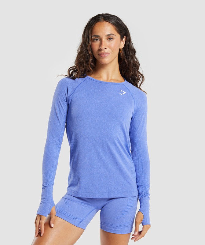 Gymshark Vital Seamless Light Long Sleeve Top Top Dames Blauw | UYKO19763