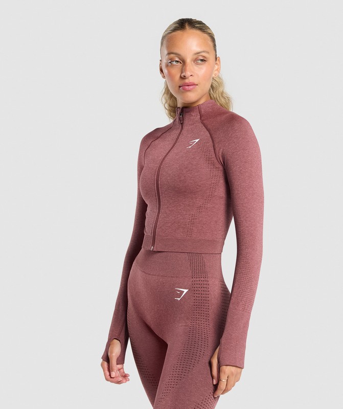 Gymshark Vital Seamless Midi Zip Pullover Pullover Dames Bordeaux Roze | BOGI39704