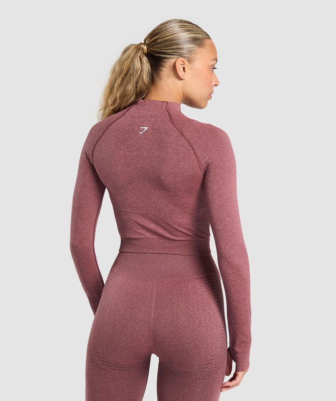 Gymshark Vital Seamless Midi Zip Pullover Pullover Dames Bordeaux Roze | BOGI39704
