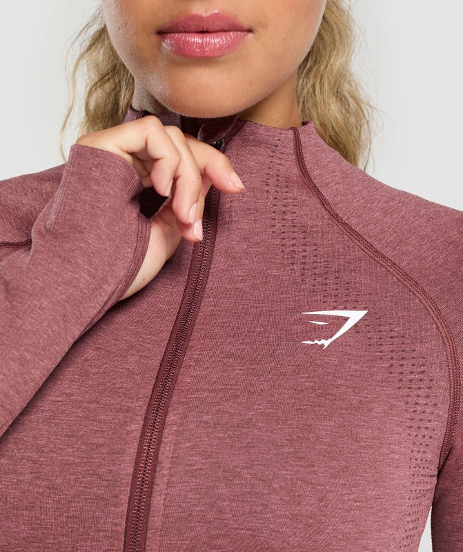 Gymshark Vital Seamless Midi Zip Pullover Pullover Dames Bordeaux Roze | BOGI39704