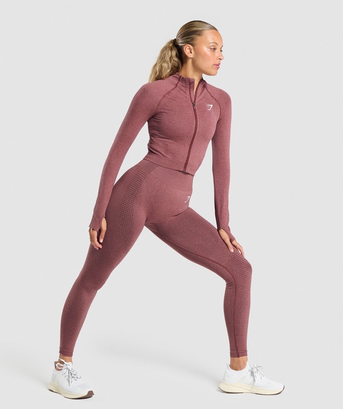 Gymshark Vital Seamless Midi Zip Pullover Pullover Dames Bordeaux Roze | BOGI39704