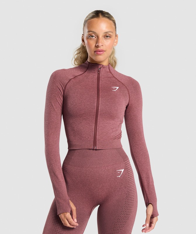 Gymshark Vital Seamless Midi Zip Pullover Pullover Dames Bordeaux Roze | BOGI39704