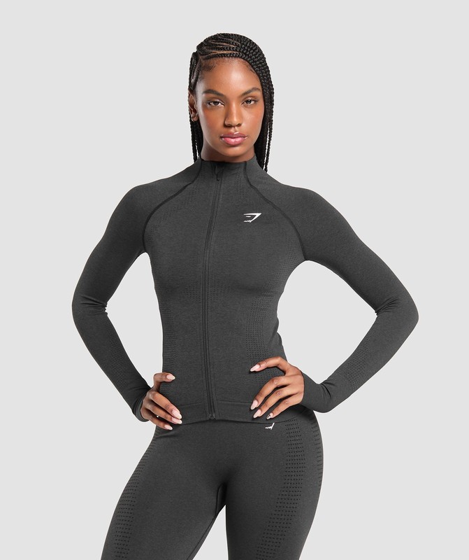 Gymshark Vital Seamless Tight Tracktop Top Dames Zwart | UEWA24970