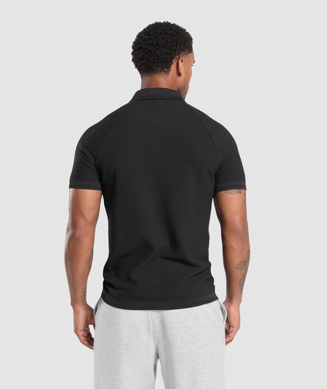 Gymshark Waffle Polo Shirt Poloshirt Heren Zwart | MVYB67980