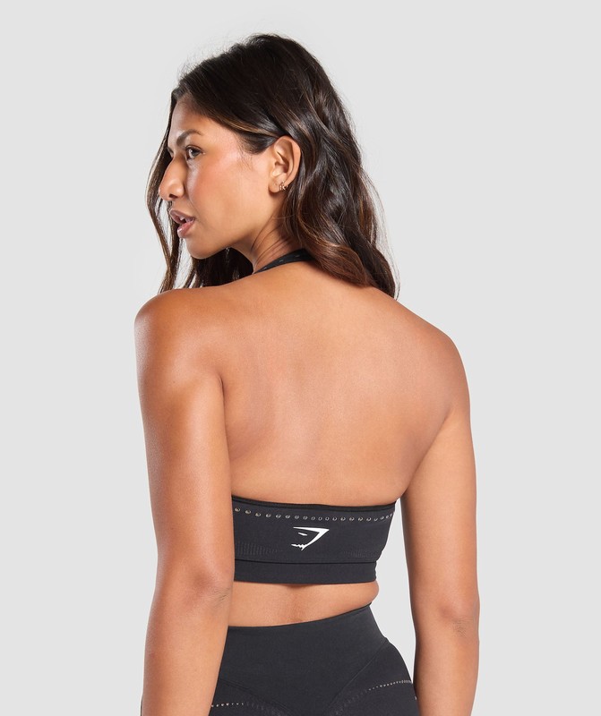Gymshark Warp Knit Seamless Halter Neck Bralette Bralettes Dames Zwart Bruin | BQJF82915