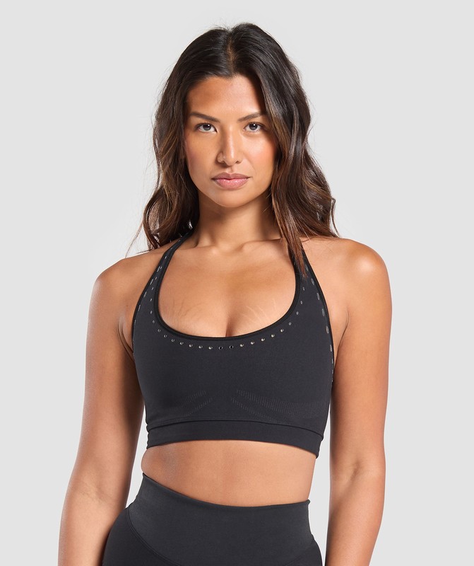 Gymshark Warp Knit Seamless Halter Neck Bralette Bralettes Dames Zwart Bruin | BQJF82915