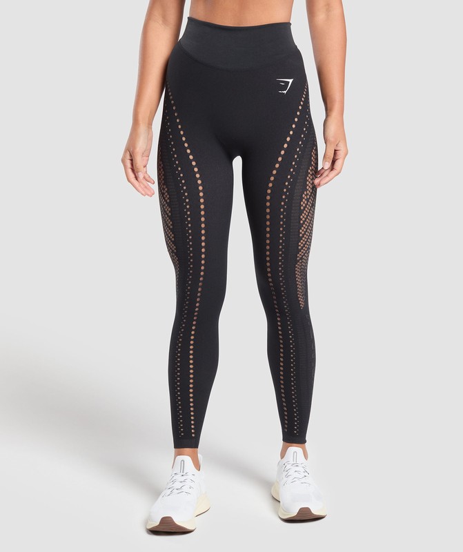 Gymshark Warp Knit Seamless Tights Leggings Dames Zwart Bruin | OQAB90236