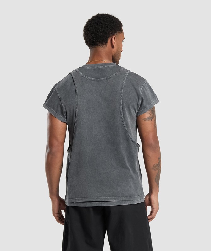 Gymshark Washed Double Layer T-Shirt T-Shirt Heren Zwart | QWJG78219