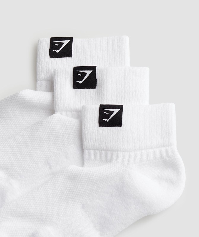 Gymshark Woven Tab Quarter Socks 3pk Sokken Heren Wit | XBVM86142