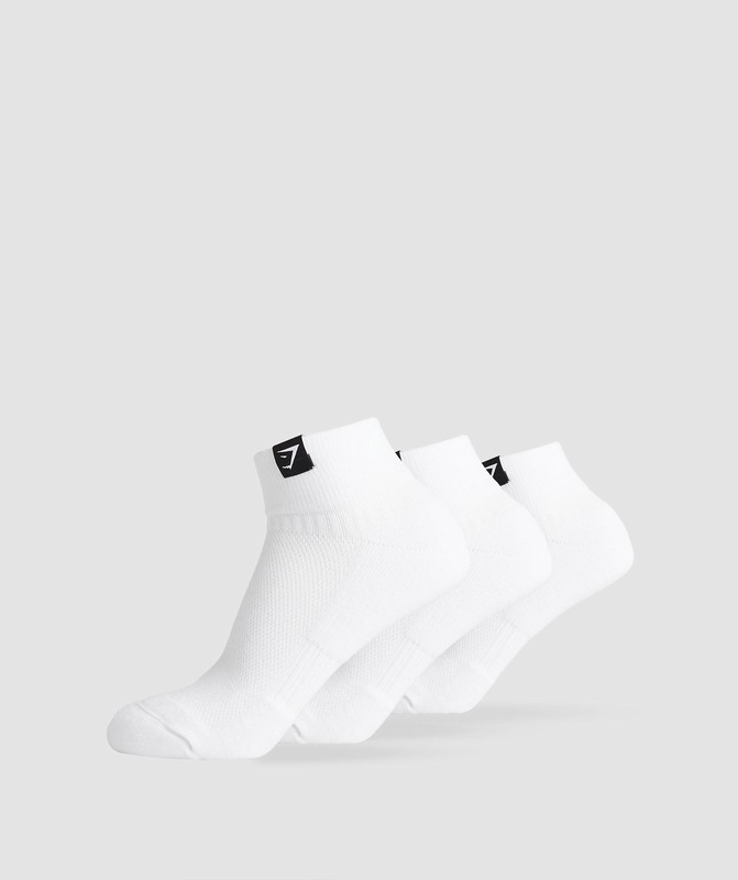 Gymshark Woven Tab Quarter Socks 3pk Sokken Heren Wit | XBVM86142