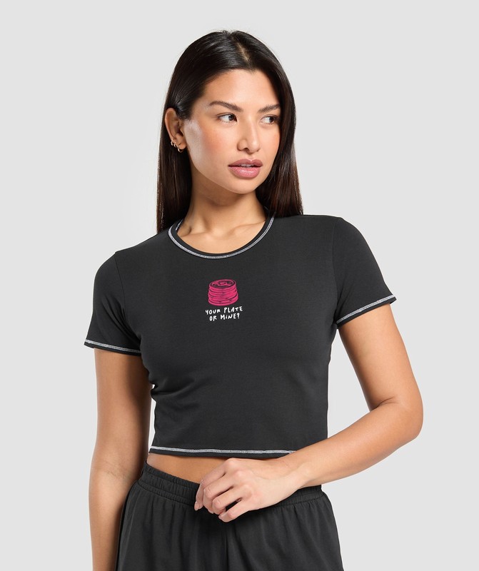 Gymshark Your Plate or Mine Baby Tee T-Shirt Dames Zwart | XRSA97231