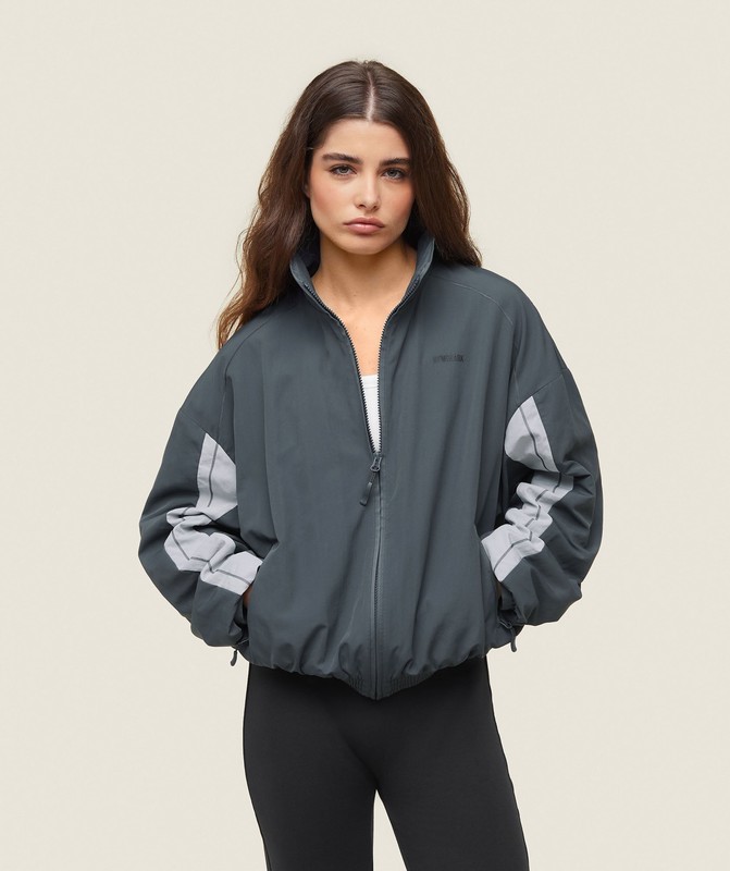 Gymshark everywear Coaches Track Jacket Jas Dames Zwart Grijs | FJWD95043