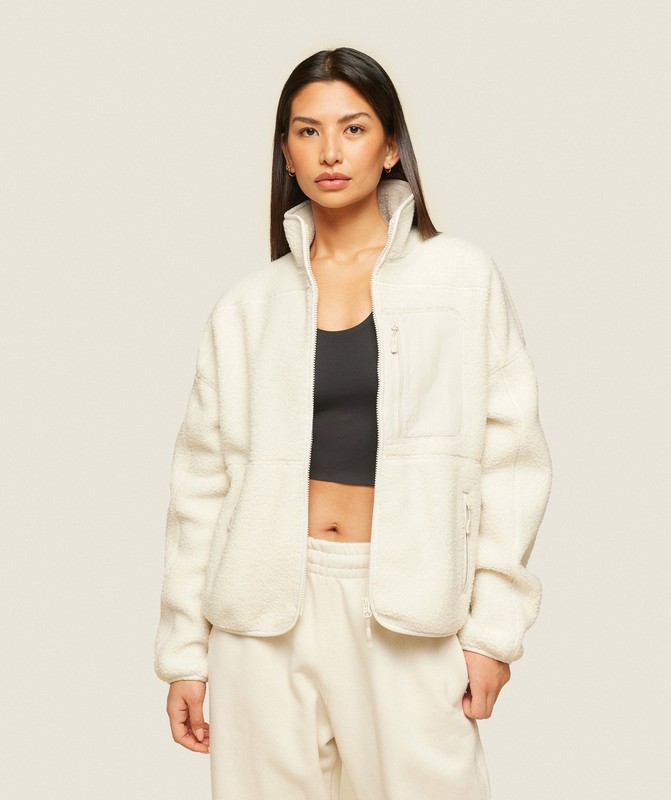 Gymshark everywear Zip Up Sherpa Jacket Jas Dames Wit | DNEO74321